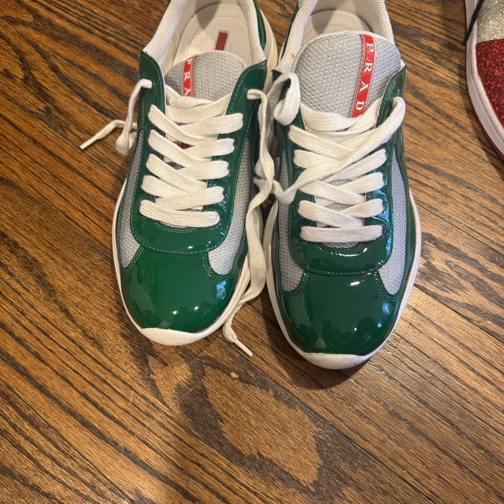 Prada Emerald and White Lace-Up Sneakers - Picture 6 of 6